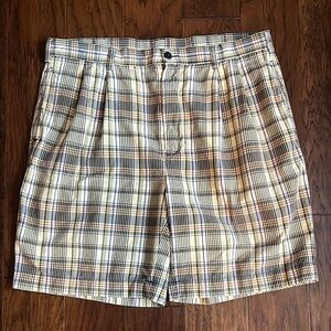 Men's Plaid Shorts - Tan and Black